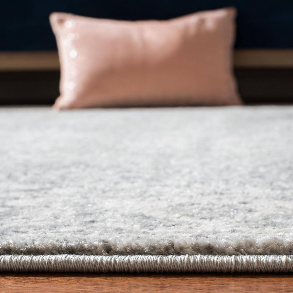 Silver and Ivory High Pile Synthetic Square Rug
