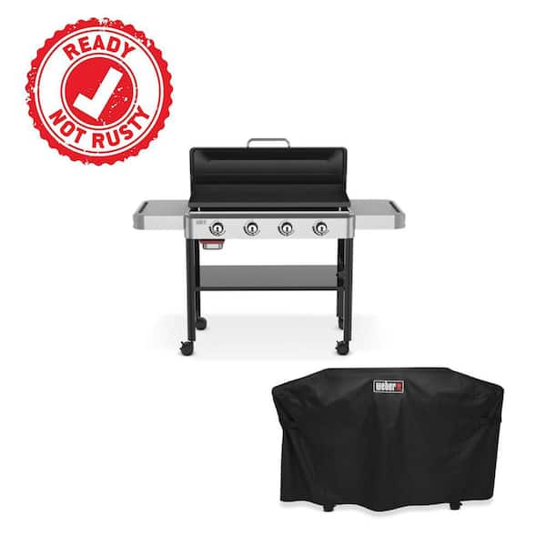 Griddle 4-Burner Propane Gas 36 in. Rust-Resistant Flat Top Grill in Black with Grill Cover