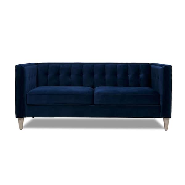Jennifer Taylor James 74 in. Straight Arm Velvet Modern Tuxedo Rectangle Sofa in Navy Blue