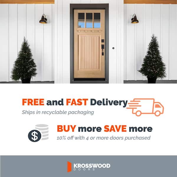 36 in. x 80 in. Craftsman Universal-Handing 3 Lite Clear Glass Unstained Hemlock Wood Front Door Slab with Dentil Shelf