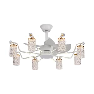 35 in. Indoor 8-Light White Fandelier with Light and Remote, Modern Luxury LED Chandelier Ceiling Fan for Living Room