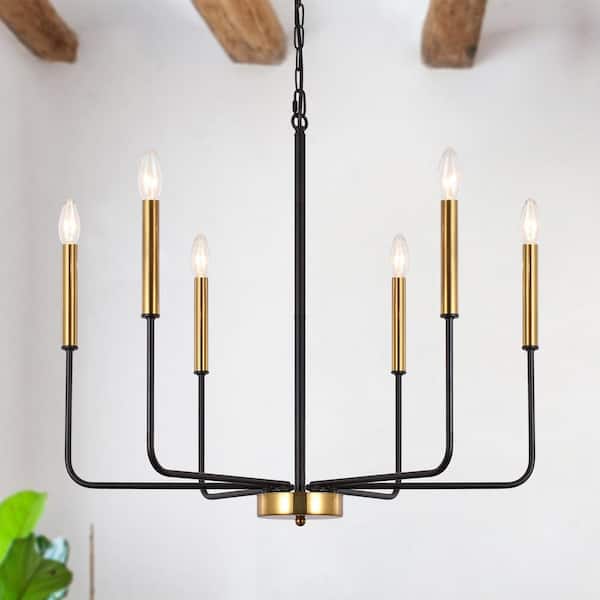 ZJVAIVE 6-Light Black/Gold Classic Farmhouse Candle Style Chandelier for Living Room with No Bulbs Included