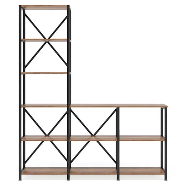 BYBLIGHT Eulas 70.8 in. Tall Brown Engineered Wood 9-Shelf Standard Bookcase with Storage Shelves