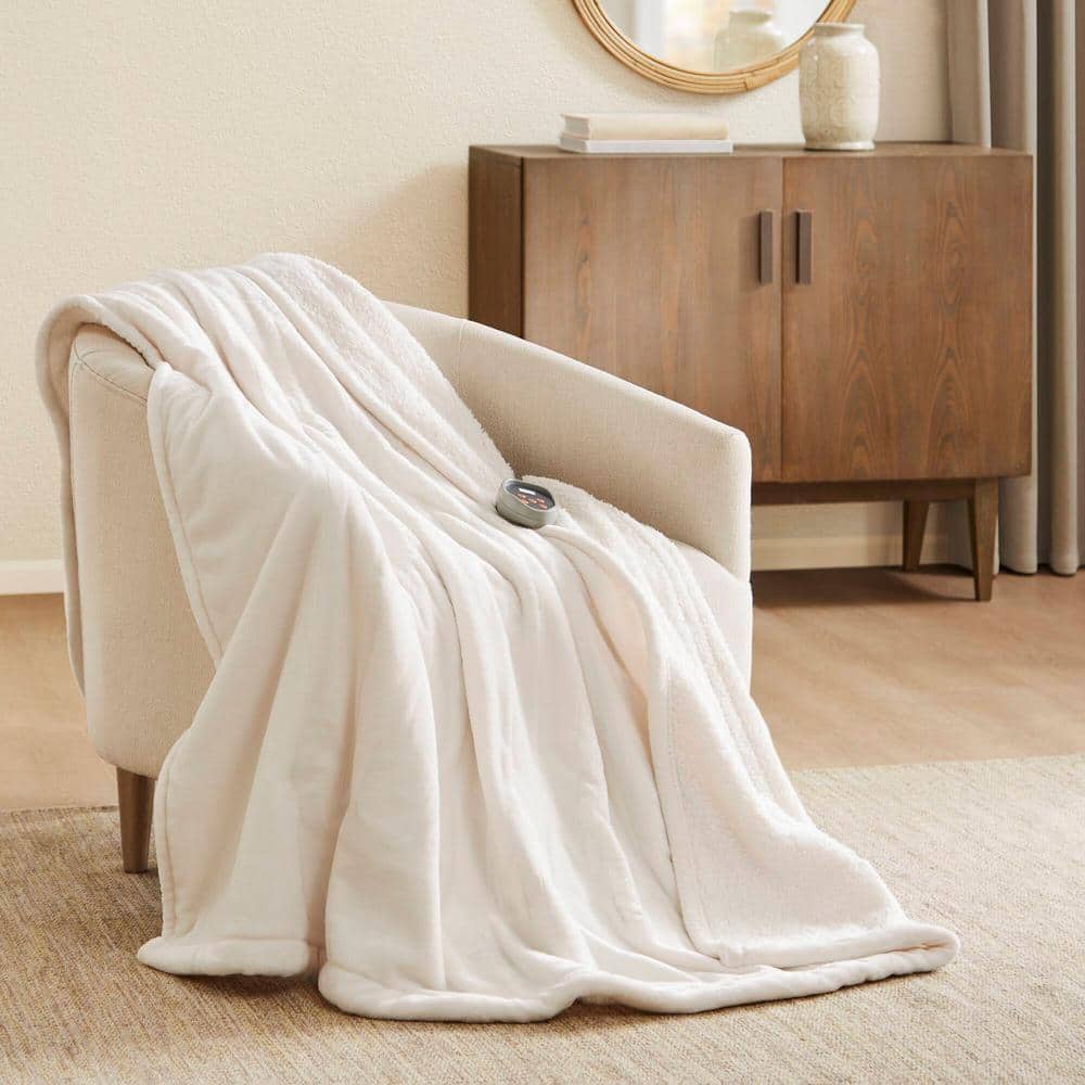 Twin Ivory Knitted Reversible Heated Blanket