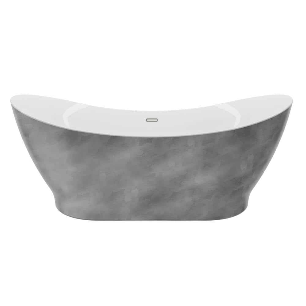Polar 66 in. Acrylic Freestanding Flatbottom Bathtub in Silver No faucet