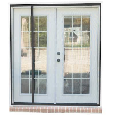 72 in. x 80 in. Black Trim Flame Resistant Fiberglass Mesh Magnetic Screen Door with Extra Wide Header and Storage bag