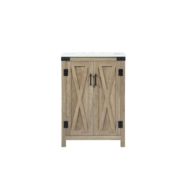 Unbranded Timeless Home 24 in. W x 19 in. D x 34 in. H Bath Vanity in Natural Oak with Ivory White Engineered Stone Top
