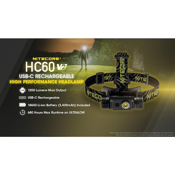 NITECORE 1200 Lumens LED USB-C Rechargeable Headlamp HC60 v2 - The