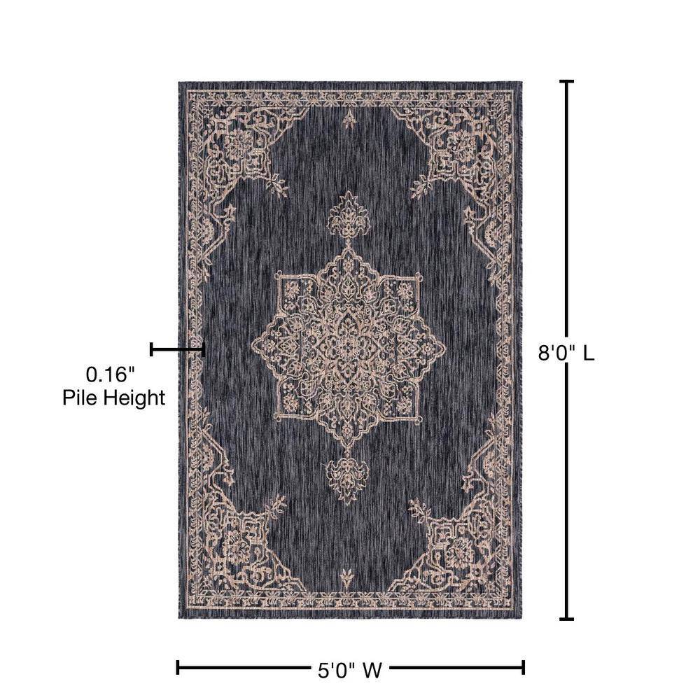 Charcoal Gray Synthetic 5' x 8' Easy-Care Outdoor Rug