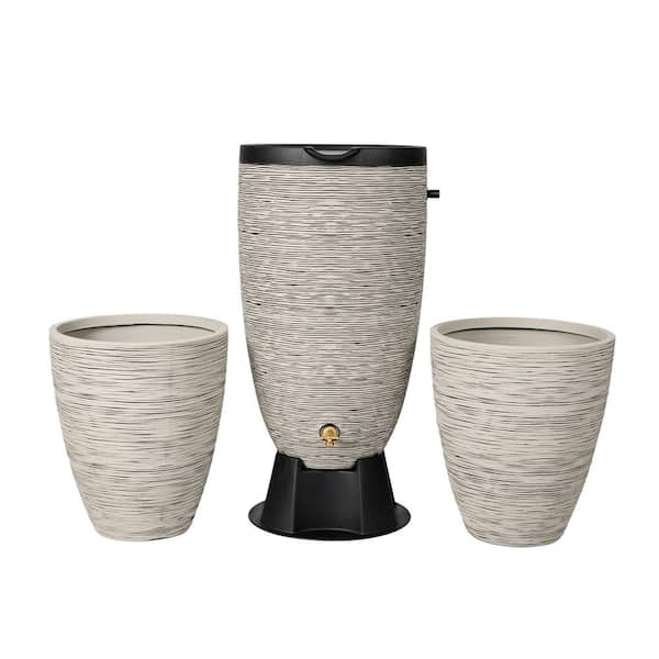 RTS Home Accents Polyethylene Newport Rain Barrel, Rain Barrel Stand and Planter Bundle, Slate Color