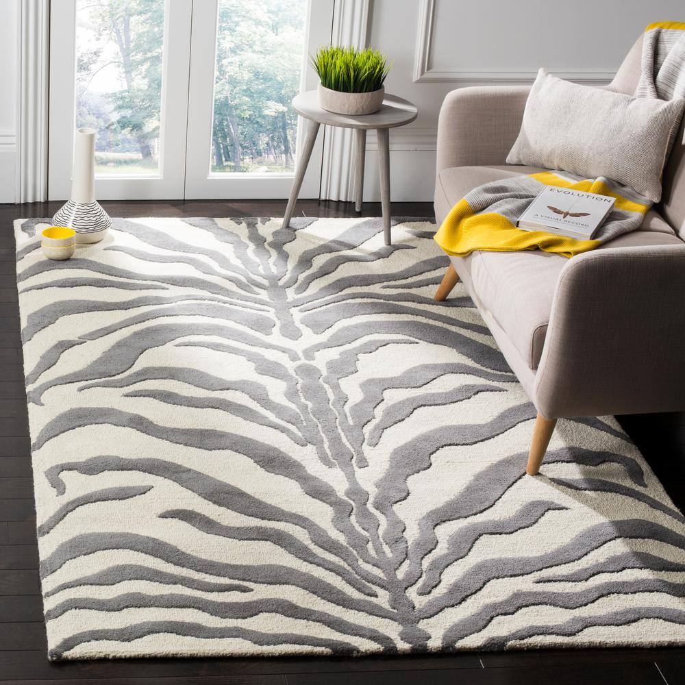 Ivory and Dark Grey Hand-Tufted Wool Area Rug