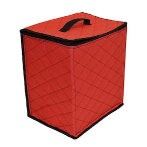 13.75 in. Red and Black Fabric Quilted Zip Up Christmas Ornament Storage Tub 48-Count