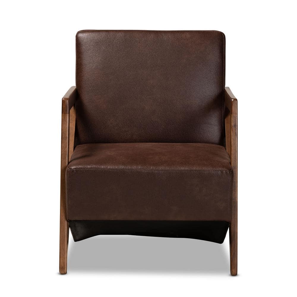Christa Walnut Brown Faux Leather Mid-Century Accent Chair