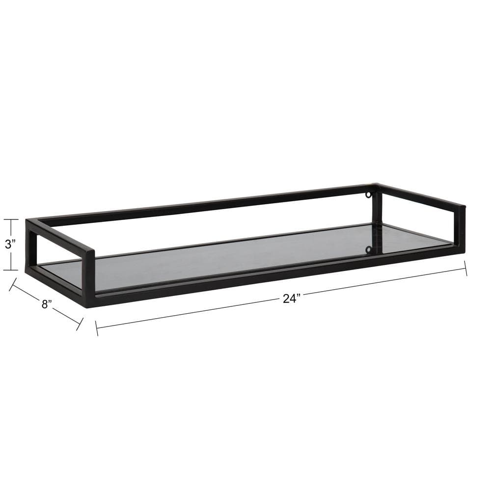 Chainbridge 24'' Black Metal and Glass Floating Wall Shelf