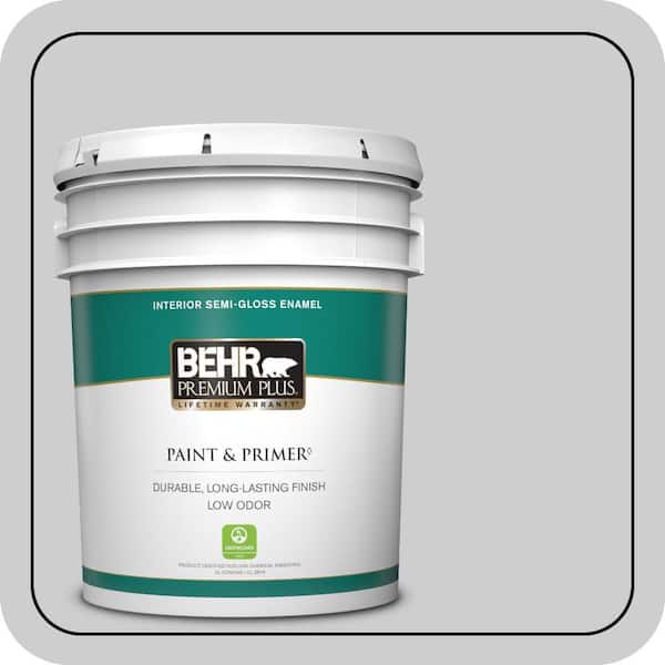 BEHR PREMIUM PLUS 5 gal. #770E-2 Silver Screen color Semi-Gloss Enamel Low Odor Interior Paint & Primer