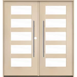 Modern Faux Pivot 72 in. x 80 in. Left-Active/Inswing 5 Lite Clear Glass Unfinished Double Fiberglass Prehung Front Door