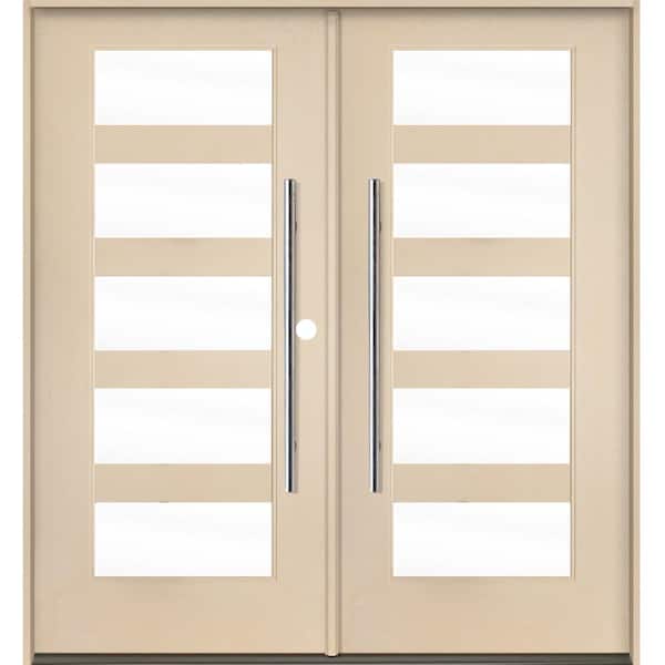 Krosswood Doors Modern Faux Pivot 72 in. x 80 in. Left-Active/Inswing 5 Lite Clear Glass Unfinished Double Fiberglass Prehung Front Door