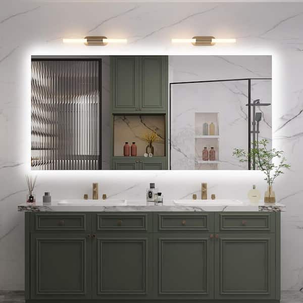 KIOTEE 84 in. W x 40 in. H Rectangular Frameless Super Bright Backlited LED Anti-Fog Tempered Glass Wall Bathroom Vanity Mirror