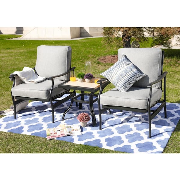3-Piece Metal Patio Conversation Set with Gray Cushions