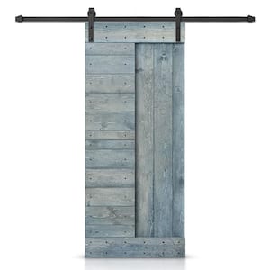 36 in. x 84 in. Denim Blue Stained DIY Knotty Pine Wood Interior Sliding Barn Door with Hardware Kit