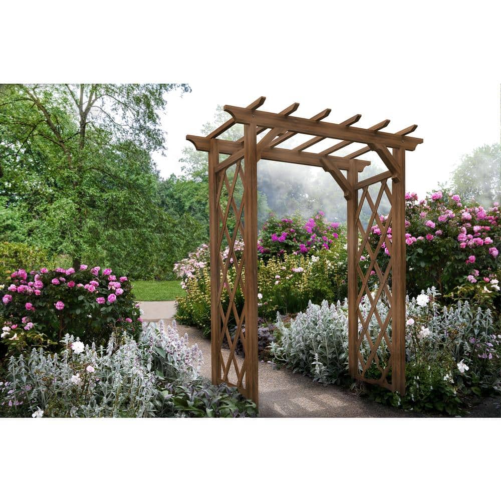 Golden Brown Cedar Garden Arbor with Lattice Panels