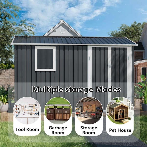 Sudzendf 9.5 ft. W x 6.7 ft. D Grey Metal Garden Shed for Patio