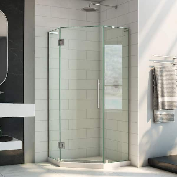 DreamLine Prism Plus 34 in. W x 34 in. D x 72 in. H Semi-Frameless Neo-Angle Hinged Shower Enclosure in Brushed Nickel Hardware