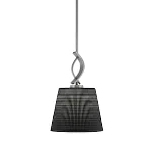 Olympia 1-Light Stem Hung Graphite, Mini Pendant-Light with Black Matrix Clear Glass Shade, No Bulb Included