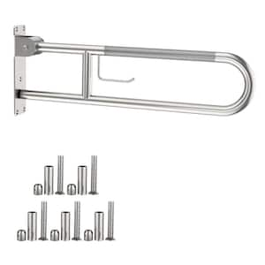 30.3 in. Toilet Grab Bar, Brushed Nickel Anti-Slip Safety Handrails, U Shaped Flip-Up Grab Bar with Paper Holder