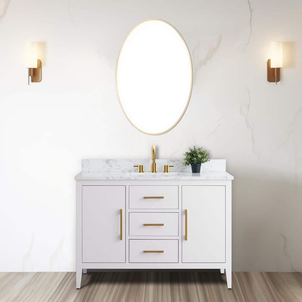 White 48'' Single Bathroom Vanity with Engineered Marble Top