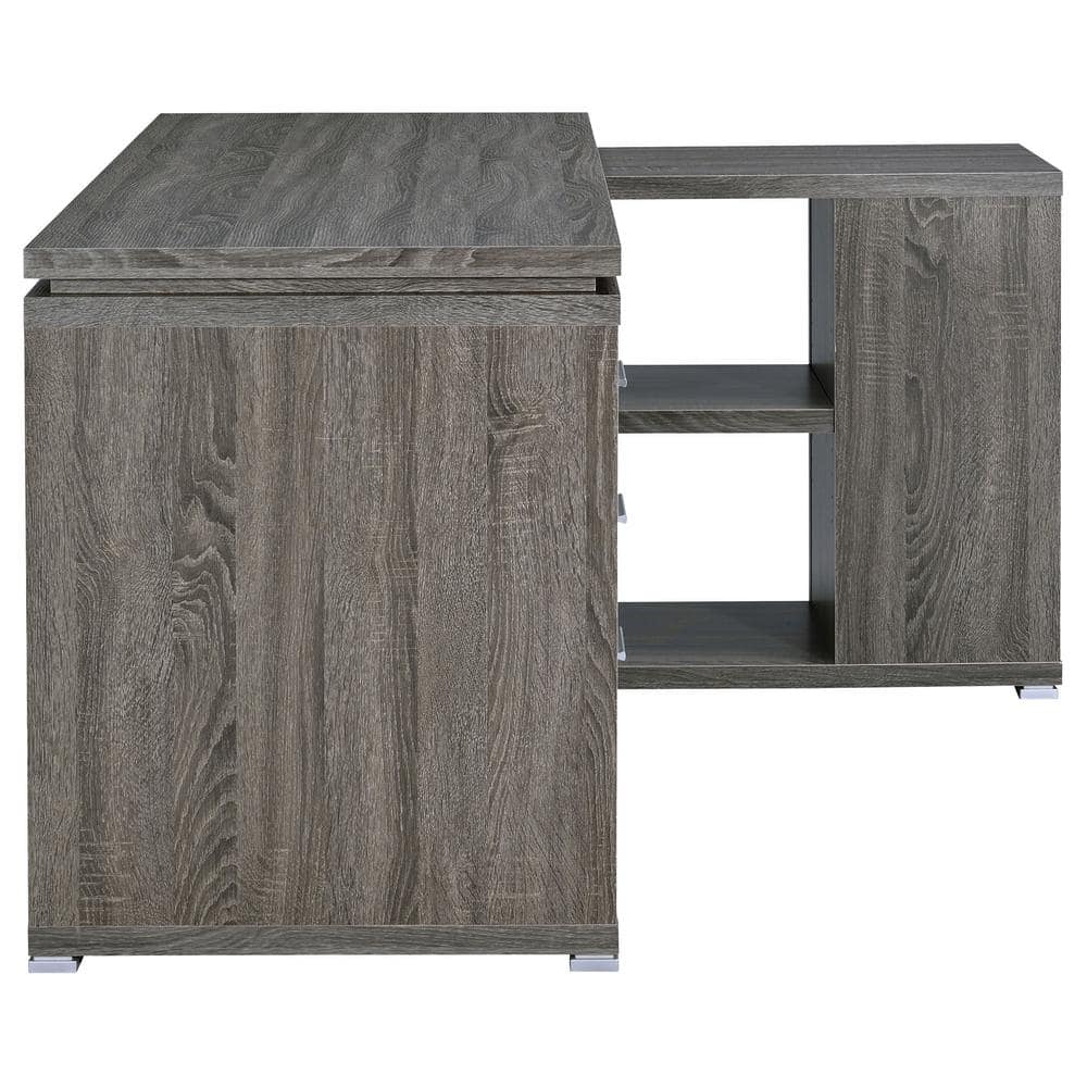 Weathered Grey Wood Corner Executive Desk with Drawer and Filing Cabinet