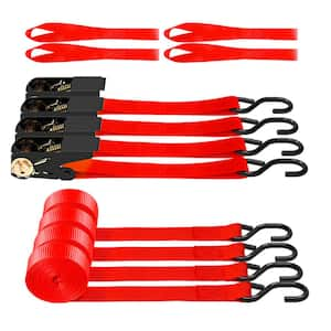 4-Pack 1500 lbs. 15 ft. Tie Down Strap Set, Ratchet Straps for Moving Appliances, Lawn Equipment, Motorcycle (Red)