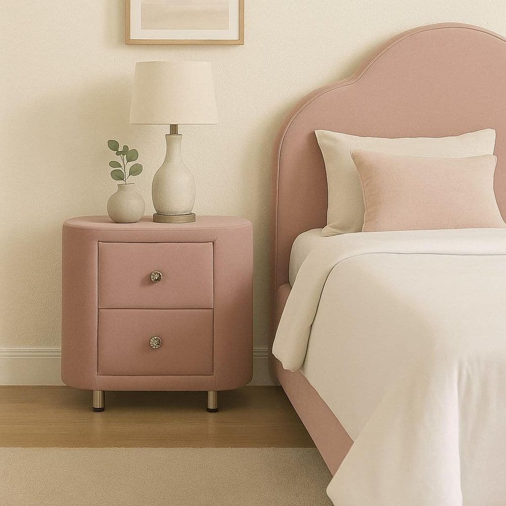 Pink 2 Drawer 19 in. W Nightstand with Soft Velvet Upholstery