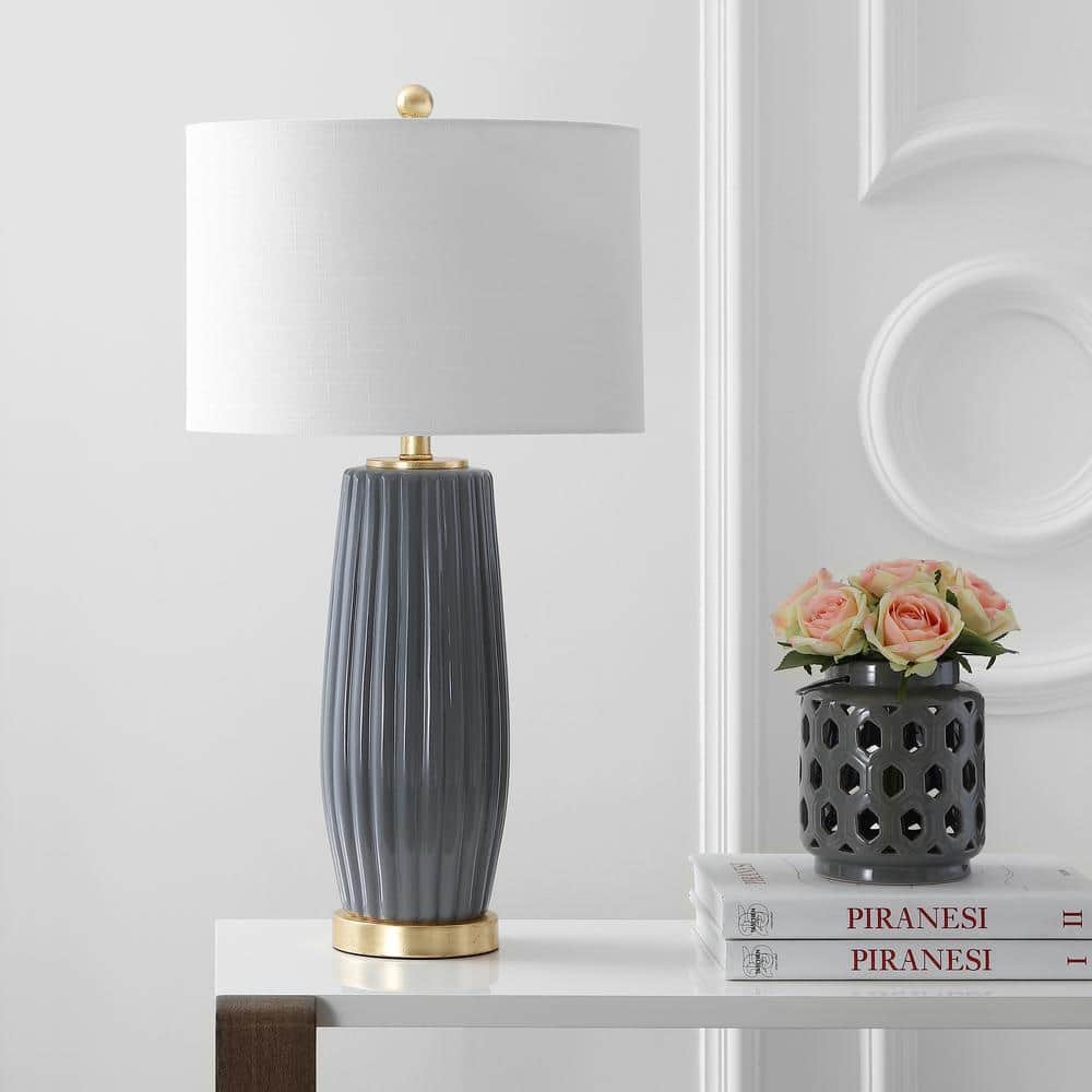 Roman 28.5" White Ceramic LED Table Lamp with Linen Shade