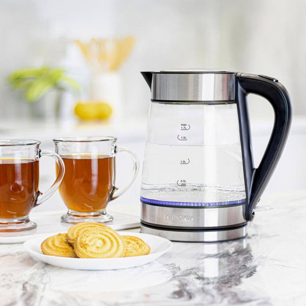 Kalorik 1.7L Stainless Steel and Glass Rapid Boil Electric Kettle