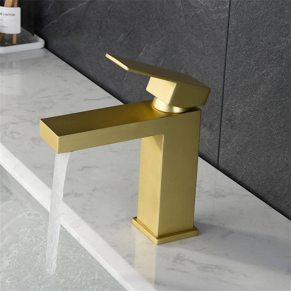 Brushed Gold Single Handle Brass Bathroom Faucet