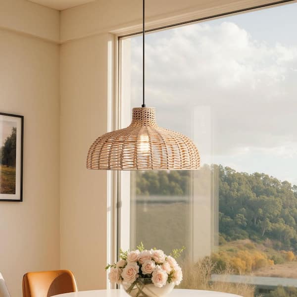 Merra 1-Light Matte Black Boho Pendant Light with Handwoven Hemp Merra 1-Light Matte Black Boho Pendant Light with Handwoven Hemp