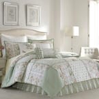 Laura Ashley Harper 4-Piece Jade Green Floral Cotton Queen Comforter ...