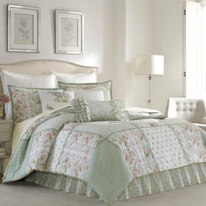 Harper 4-Piece Jade Green Floral Cotton Queen Comforter Set