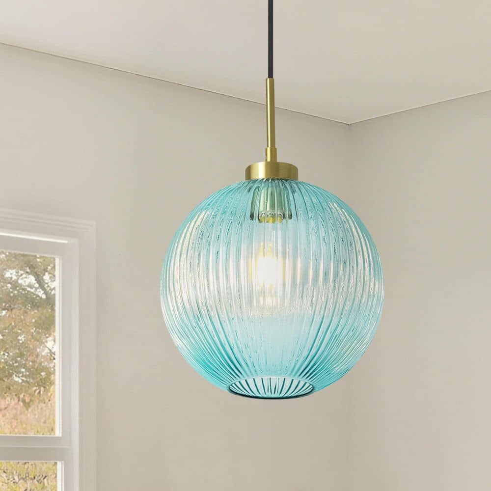Amirah 1-Light 9.84-in. Brushed Gold Modern Blue Striped Globe Glass Pendant Light price history on PriceWatchPro