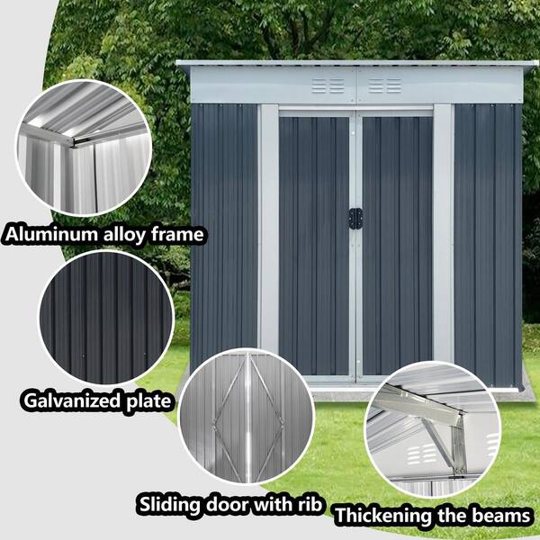 JimsMaison 6 ft. W x 4 ft. D Gray Metal Outdoor Storage Shed with
