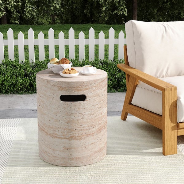 CHRISTOPHER KNIGHT HOME Baxton Travertine Stone Outdoor Patio Side Table, MGO