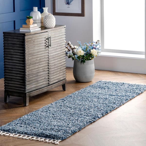 Contemporary Brooke Shag Blue 2 ft. x 6 ft. Runner Rug