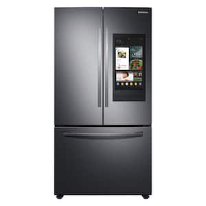 35.75 in. W 27.7 cu. ft. 3-Door Family Hub French Door Smart Refrigerator in Fingerprint Resistant Black Stainless Steel