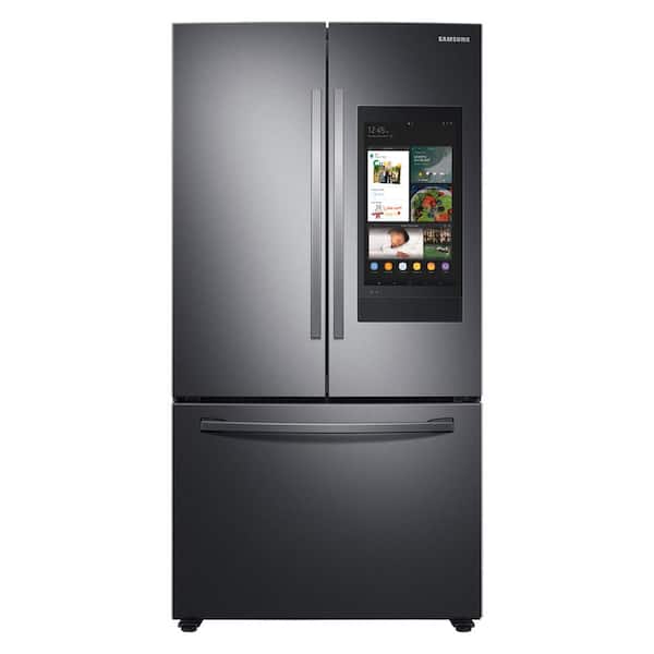 Samsung 35.75 in. W 27.7 cu. ft. 3-Door Family Hub French Door Smart Refrigerator in Fingerprint Resistant Black Stainless Steel