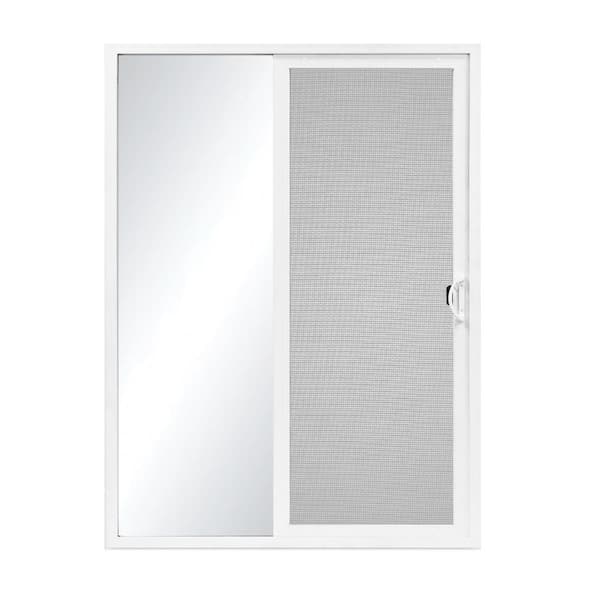 Unbranded 60 in. x 80 in. White Reversible Vinyl Sliding Patio Door with Low-E Glass, Handle Set and Screen
