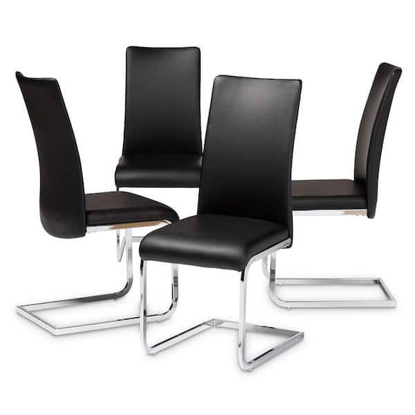 Baxton Studio Cyprien Black Faux Leather Upholstered Dining Chair (Set of 4)