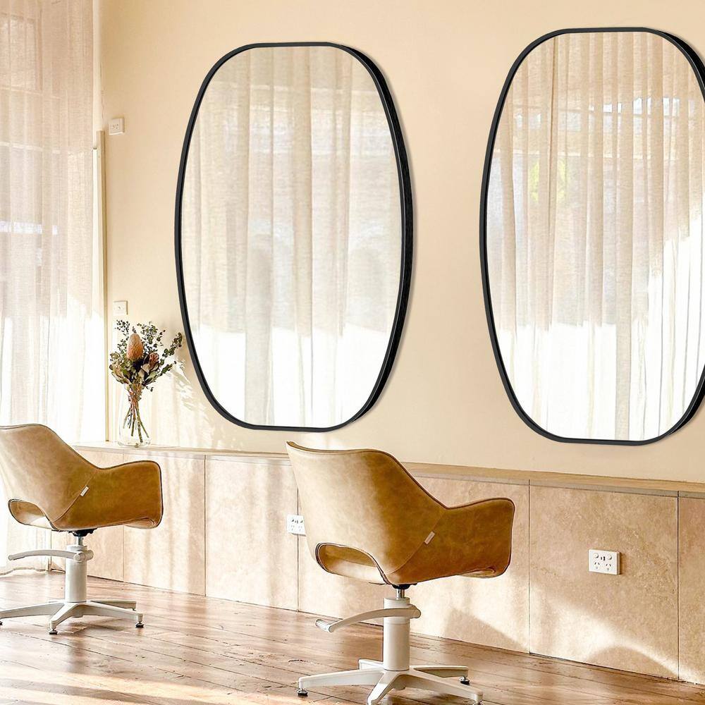Crane Lake Large Black Oval Metal Framed Bathroom Mirror