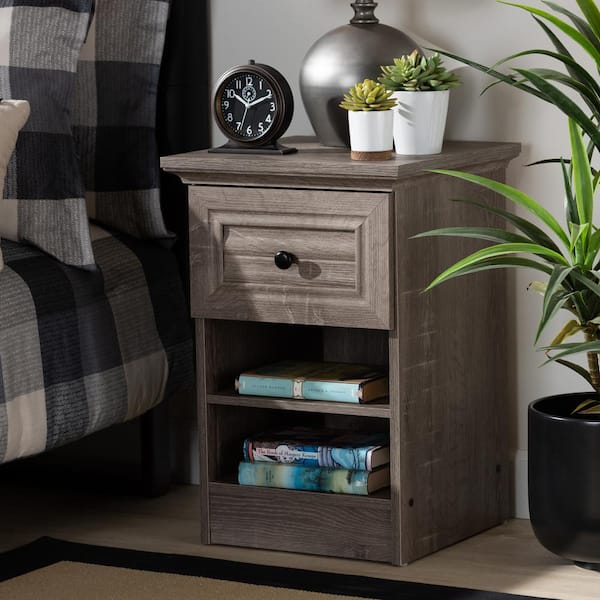Baxton Studio Dara Grey Nightstand 23.5 in. H X 15.75 in. W X 15.75 in. D (1-Drawer)