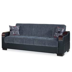 Fontana Collection Convertible 86 in. Grey Chenille 3-Seater Twin Sleeper Sofa Bed with Storage